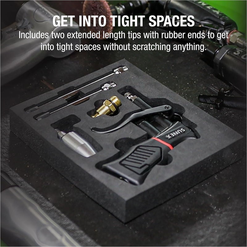 Sunex Tools SUNEX SXBG01K Air Blow Gun Kit with Variable Trigger, Adjustable Nozzle, Venturi Tip, 2 Rubber Tip Extensions - Image 4